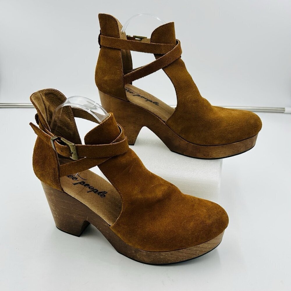 Free People Cedar Clog in Suede Brown Women’s Sz EUR 41 US 10.5-11 Wooden Heel